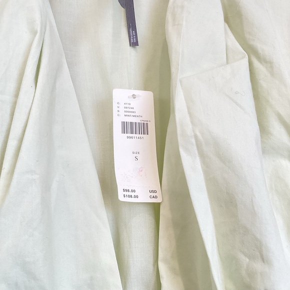 Anthropologie Tommie Cap-Sleeve Smocked Front Zip Blouse NEW Small Green Mint - Picture 7 of 13